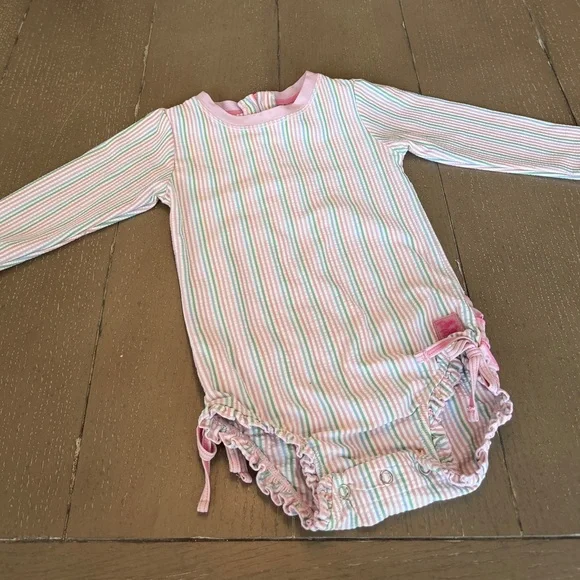Ruffle Butts Baby Girls’ Rainbow Seersucker Long-Sleeve Swimsuit • Size 18-24M - Picture 11 of 11
